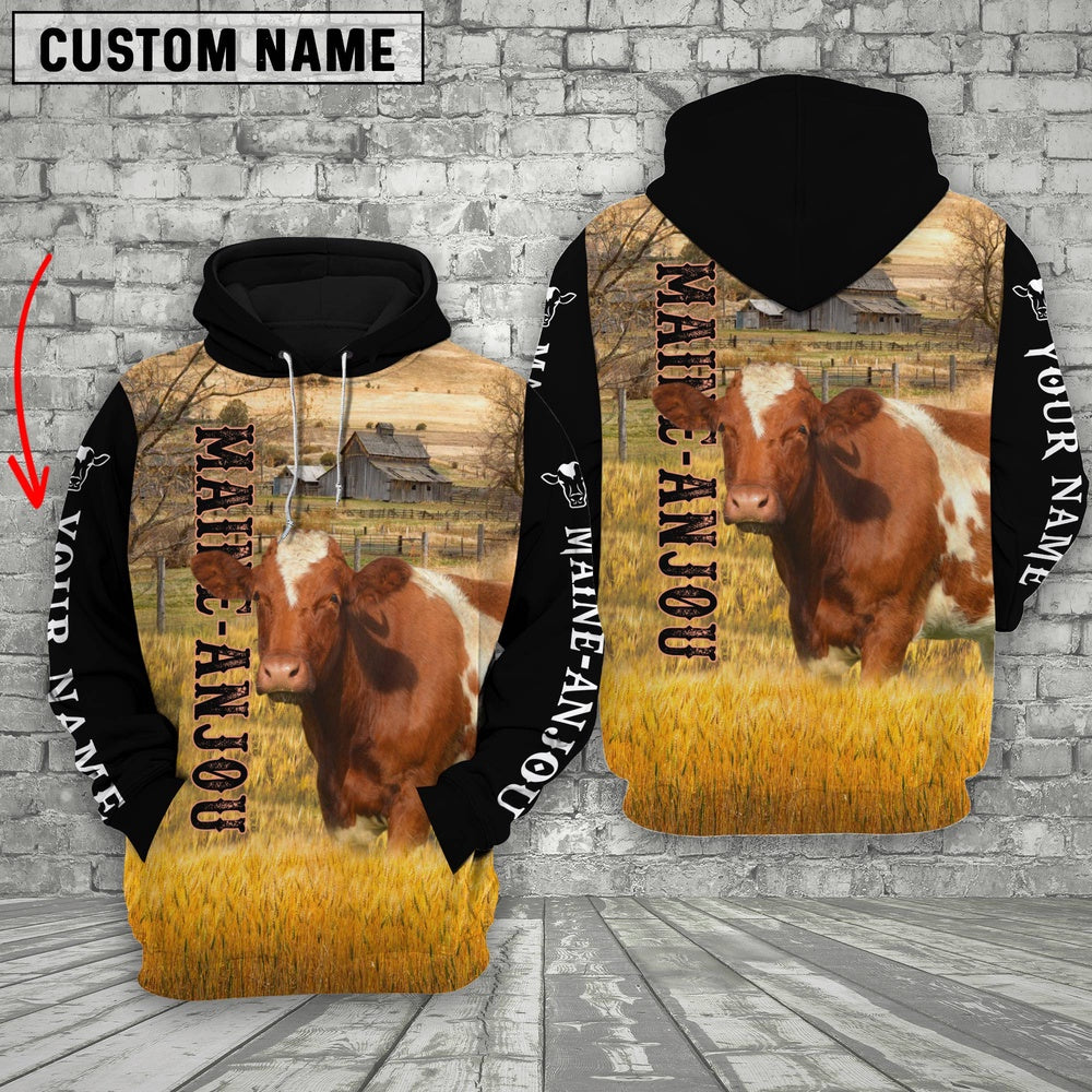 Personalized Name Maine-Anjou On The Farm All Over Printed 3D Hoodie, Farmer Hoodie, Custom Farm Shirts, Farmer T Shirt