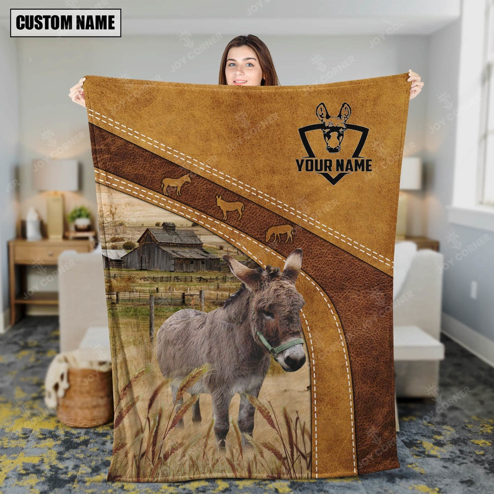 Personalized Name Miniature Donkey Brownie Background Blanket, Farm Blanket, Farm Animal Blanket