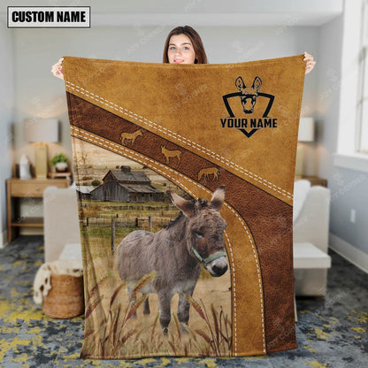 Personalized Name Miniature Donkey Brownie Background Blanket, Farm Blanket, Farm Animal Blanket