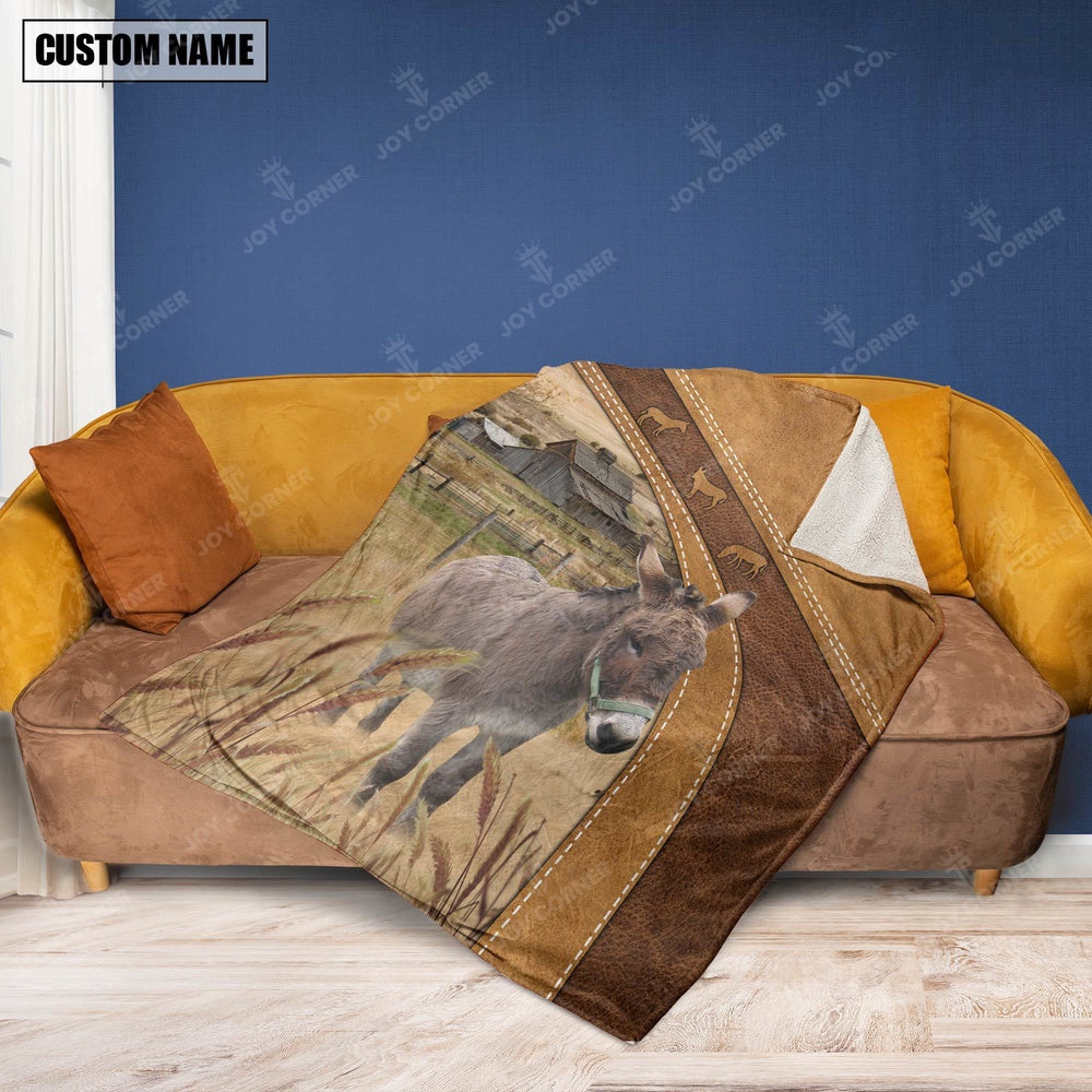 Personalized Name Miniature Donkey Brownie Background Blanket, Farm Blanket, Farm Animal Blanket