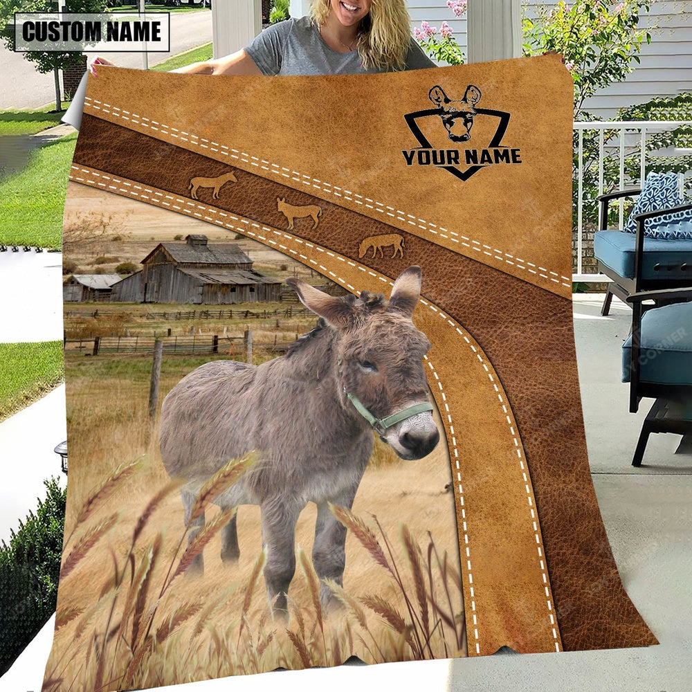 Personalized Name Miniature Donkey Brownie Background Blanket, Farm Blanket, Farm Animal Blanket