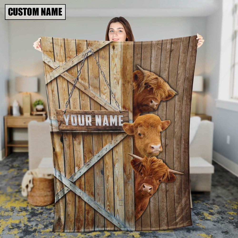 Personalized Name Miniature Highland Barn Blanket, Farm Blanket, Farm Animal Blanket
