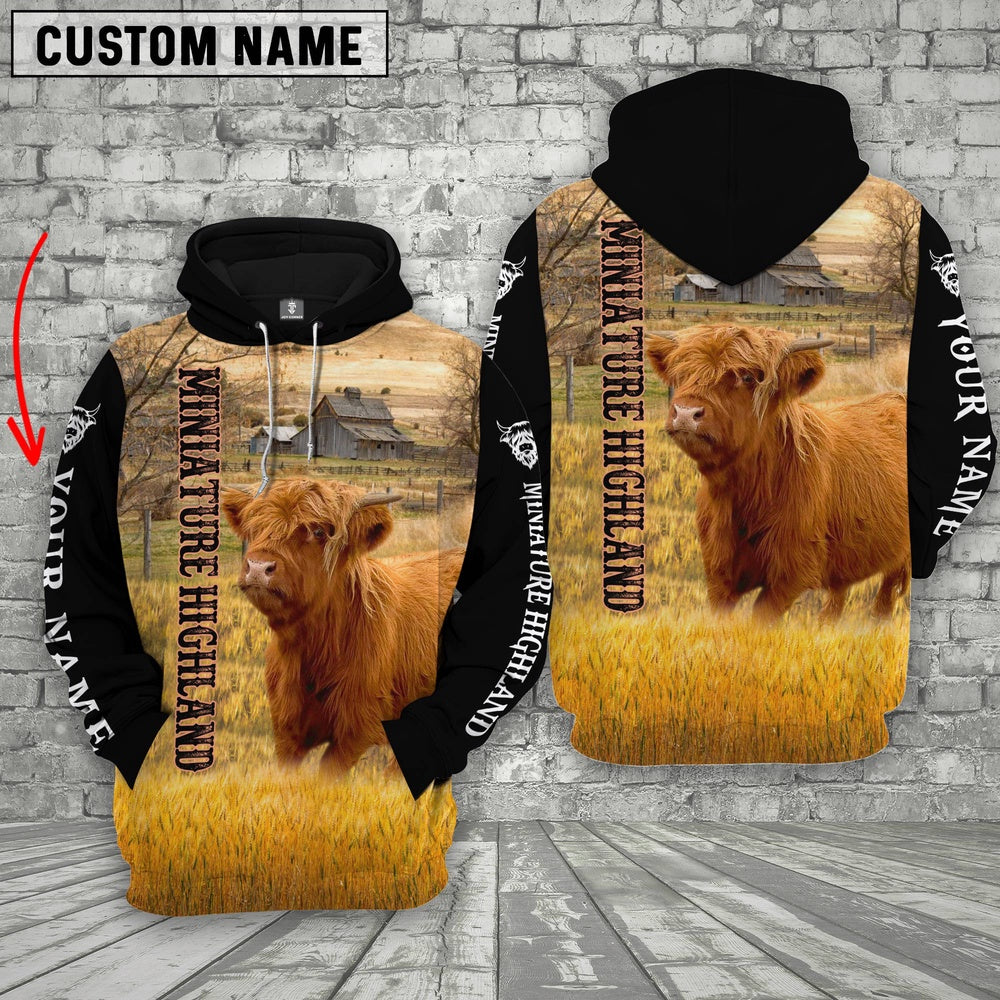 Personalized Name Miniature Highland On The Farm All Over Printed 3D Hoodie, Farmer Hoodie, Custom Farm Shirts, Farmer T Shirt
