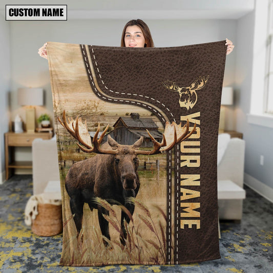 Personalized Name Moose Leather Pattern Blanket, Farm Blanket, Farm Animal Blanket