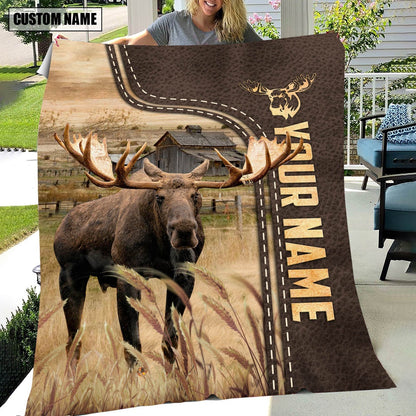 Personalized Name Moose Leather Pattern Blanket, Farm Blanket, Farm Animal Blanket
