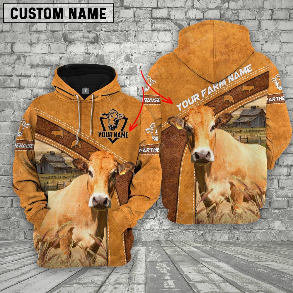 Personalized Name Parthenaise All Over Printed 3D Cattle Hoodie, Farmer Hoodie, Custom Farm Shirts, Farmer T Shirt