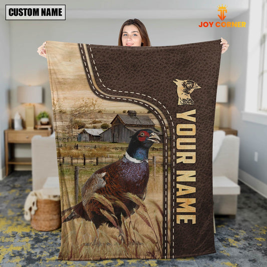 Personalized Name Pheasant Leather Pattern Blanket, Farm Blanket, Farm Animal Blanket