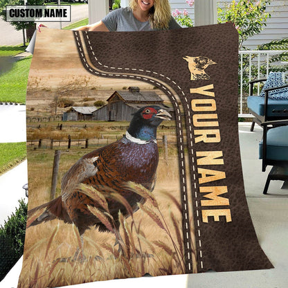 Personalized Name Pheasant Leather Pattern Blanket, Farm Blanket, Farm Animal Blanket