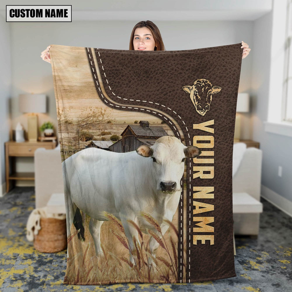 Personalized Name Piedmontese Leather Pattern Blanket, Farm Blanket, Farm Animal Blanket