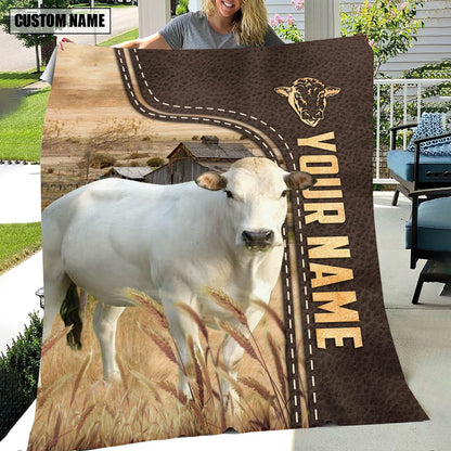 Personalized Name Piedmontese Leather Pattern Blanket, Farm Blanket, Farm Animal Blanket