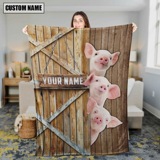 Personalized Name Pig Barn Blanket, Farm Blanket, Farm Animal Blanket