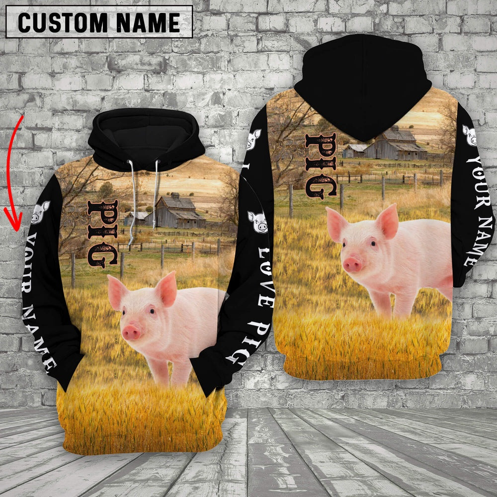 Personalized Name Pig On The Farm All Over Printed 3D Hoodie, Farmer Hoodie, Custom Farm Shirts, Farmer T Shirt