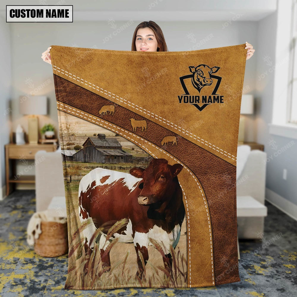 Personalized Name Pinzgauer Cattle Brownie Background Blanket, Farm Blanket, Farm Animal Blanket