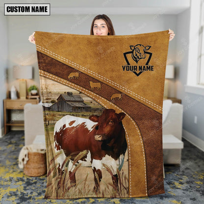 Personalized Name Pinzgauer Cattle Brownie Background Blanket, Farm Blanket, Farm Animal Blanket