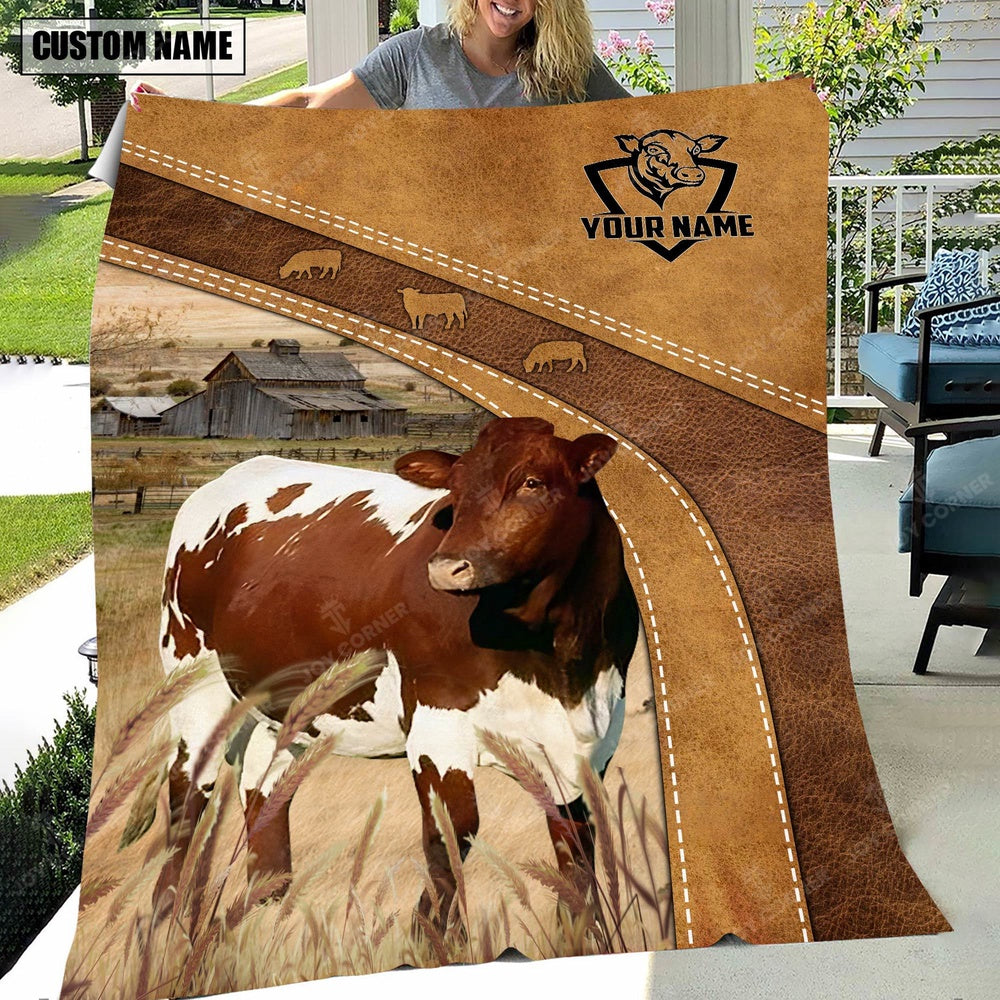 Personalized Name Pinzgauer Cattle Brownie Background Blanket, Farm Blanket, Farm Animal Blanket