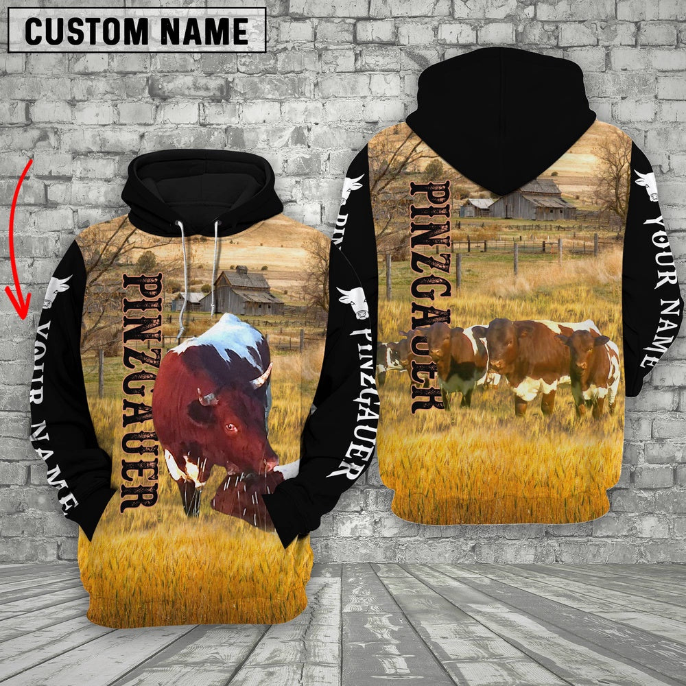 Personalized Name Pinzgauers Cattle On The Farm All Over Printed 3D Hoodie, Farmer Hoodie, Custom Farm Shirts, Farmer T Shirt