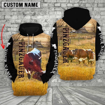 Personalized Name Pinzgauers Cattle On The Farm All Over Printed 3D Hoodie, Farmer Hoodie, Custom Farm Shirts, Farmer T Shirt