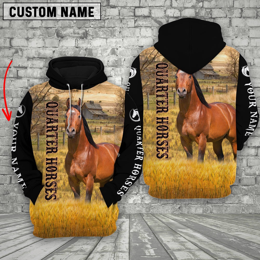 Personalized Name Quarter Horses 3D Hoodie, Farmer Hoodie, Custom Farm Shirts, Farmer T Shirt