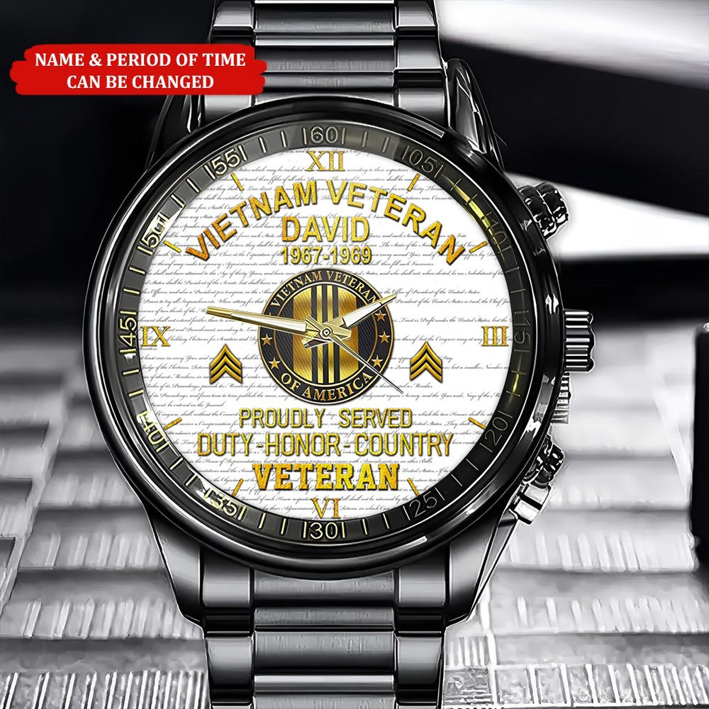 Personalized Name Rank Date Army Vietnam Veteran Business Watch, Military Watch, Military Watches For Men, Fathers Watches