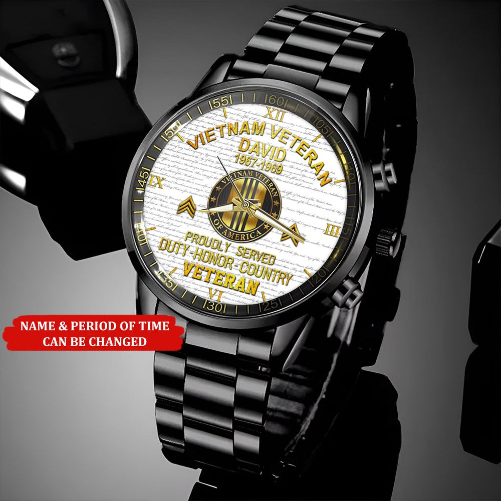 Personalized Name Rank Date Army Vietnam Veteran Business Watch, Military Watch, Military Watches For Men, Fathers Watches