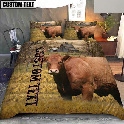 Personalized Name Red Angus Cattle On The Farm Bedding Set, Farm Bedding Set, Farmhouse Bedding Set