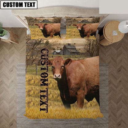 Personalized Name Red Angus Cattle On The Farm Bedding Set, Farm Bedding Set, Farmhouse Bedding Set