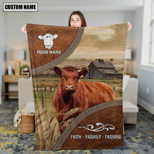 Personalized Name Red Angus Faith Family Farming Blanket, Farm Blanket, Farm Animal Blanket
