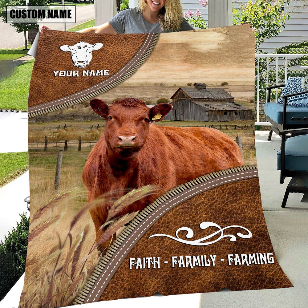 Personalized Name Red Angus Faith Family Farming Blanket, Farm Blanket, Farm Animal Blanket