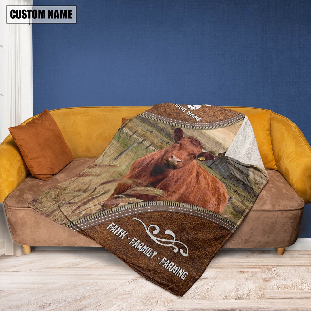 Personalized Name Red Angus Faith Family Farming Blanket, Farm Blanket, Farm Animal Blanket