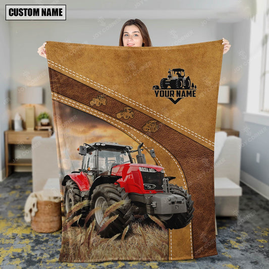 Personalized Name Red Tractor In Field Farmhouse Blanket, Farm Blanket, Farm Animal Blanket