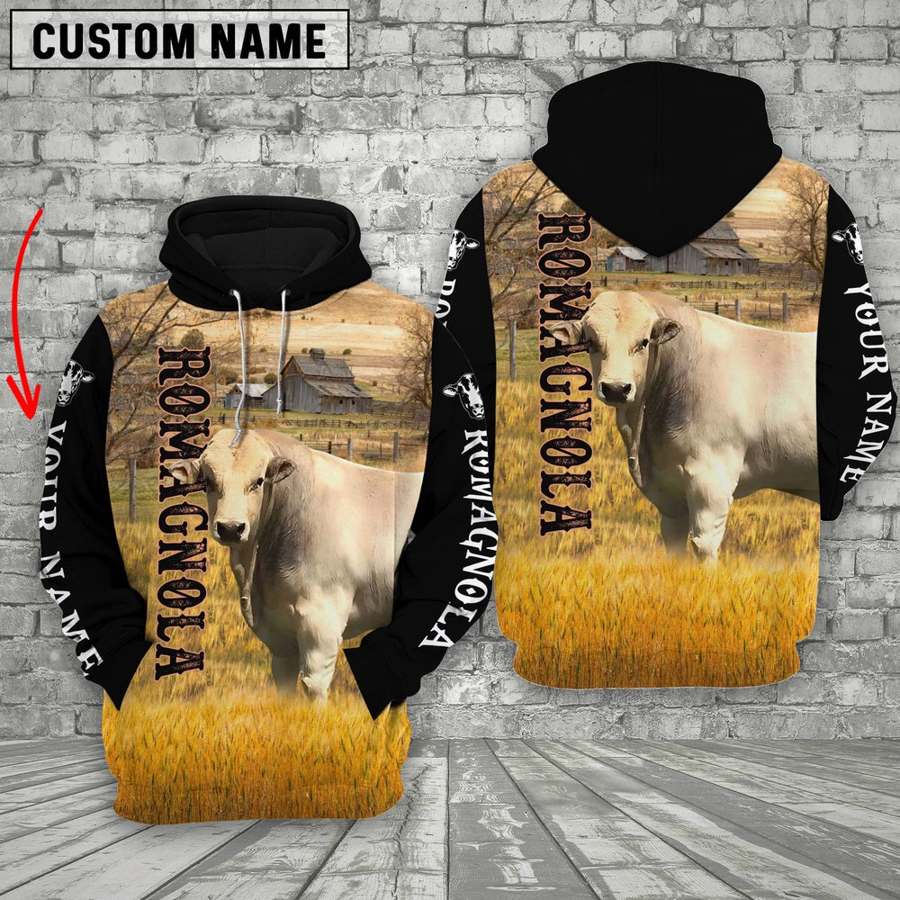 Personalized Name Romagnola Cattle On The Farm All Over Printed 3D Hoodie, Farmer Hoodie, Custom Farm Shirts, Farmer T Shirt