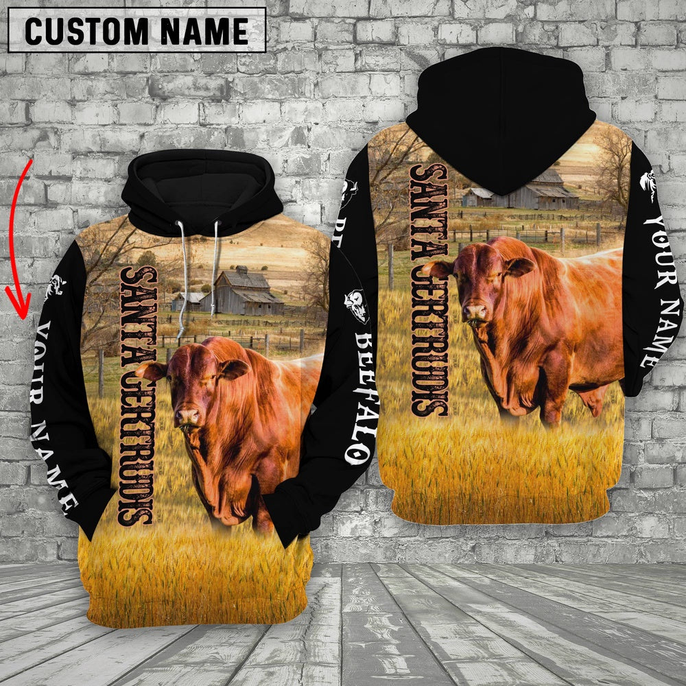 Personalized Name Santa Gertrudi Cattle On The Farm 3D Hoodie, Farmer Hoodie, Custom Farm Shirts, Farmer T Shirt