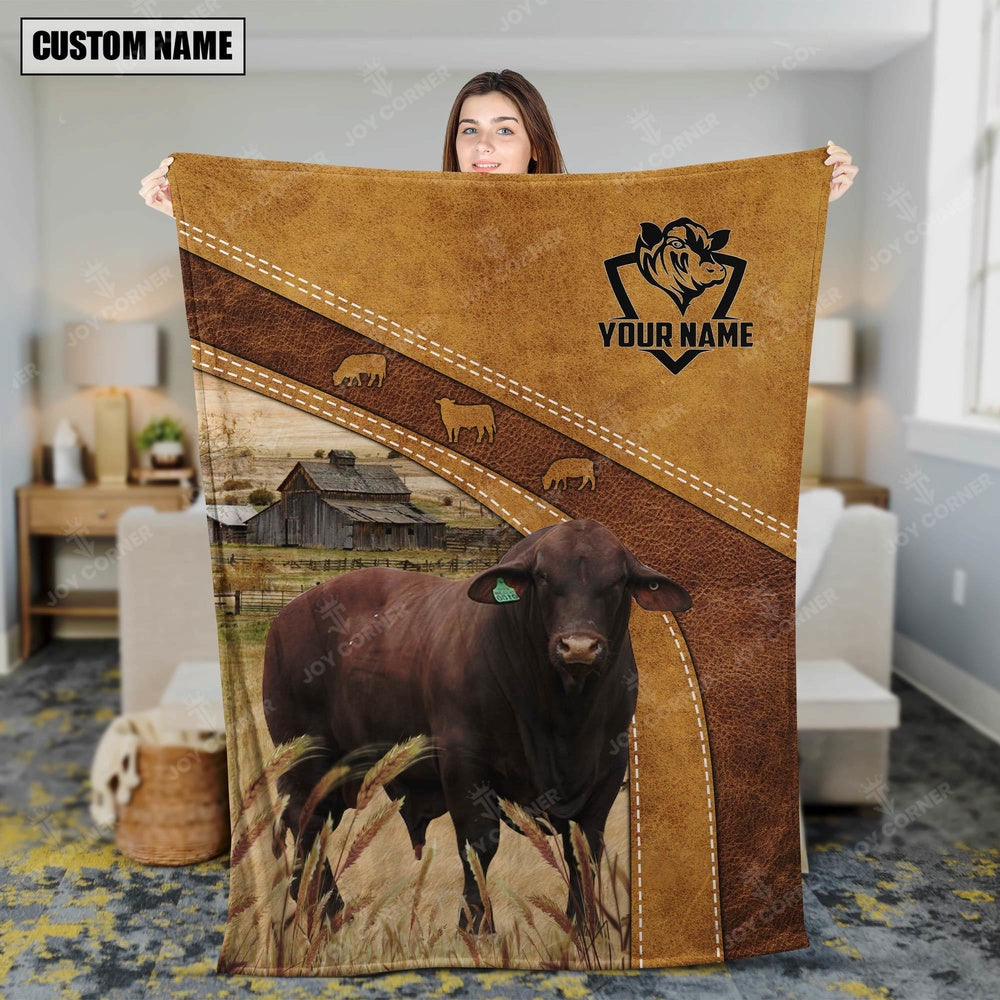 Personalized Name Santa Gertrudis Brownie Background Blanket, Farm Blanket, Farm Animal Blanket