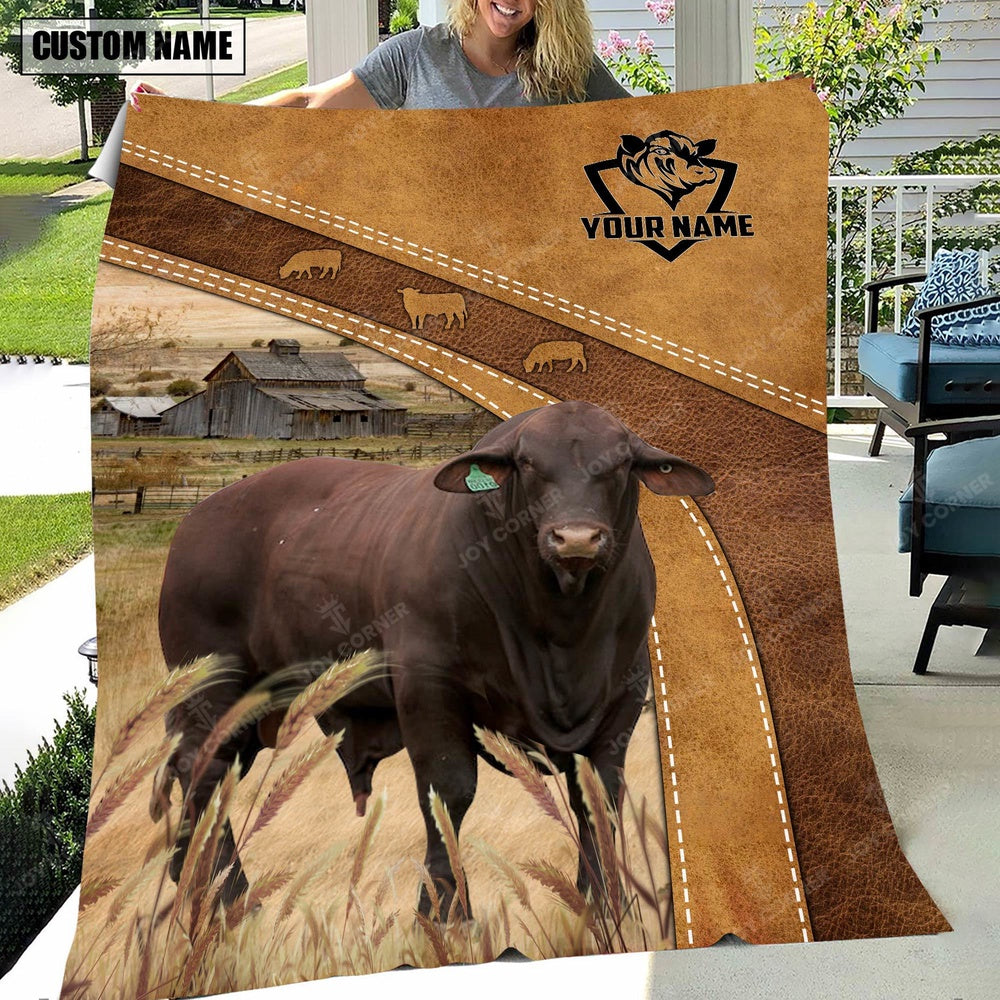 Personalized Name Santa Gertrudis Brownie Background Blanket, Farm Blanket, Farm Animal Blanket