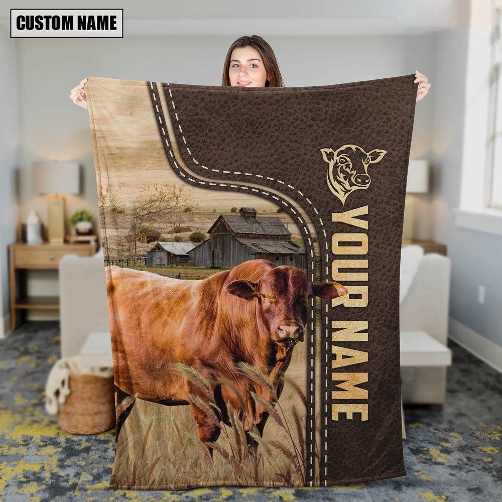 Personalized Name Santa Gertrudis Cattle Leather Pattern Blanket, Farm Blanket, Farm Animal Blanket