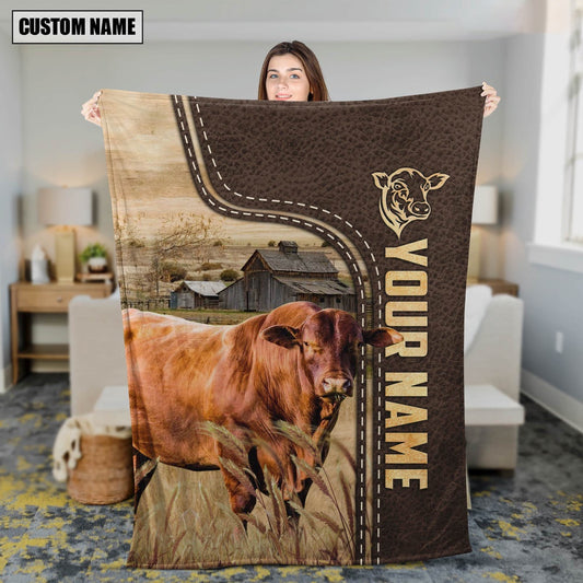 Personalized Name Santa Gertrudis Cattle Leather Pattern Blanket, Farm Blanket, Farm Animal Blanket
