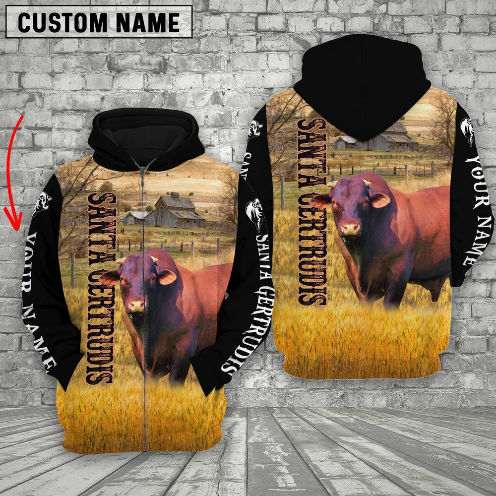 Personalized Name Santa Gertrudis Cattle On The Farm All Over Printed 3D Hoodie, Farmer Hoodie, Custom Farm Shirts, Farmer T Shirt