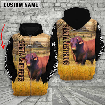 Personalized Name Santa Gertrudis Cattle On The Farm All Over Printed 3D Hoodie, Farmer Hoodie, Custom Farm Shirts, Farmer T Shirt