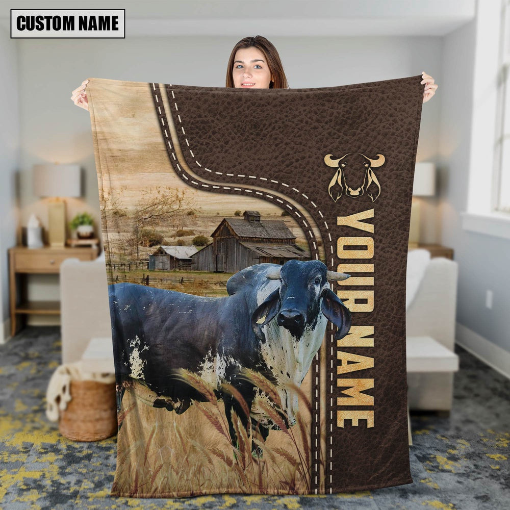Personalized Name Sardo Negro Leather Pattern Blanket, Farm Blanket, Farm Animal Blanket