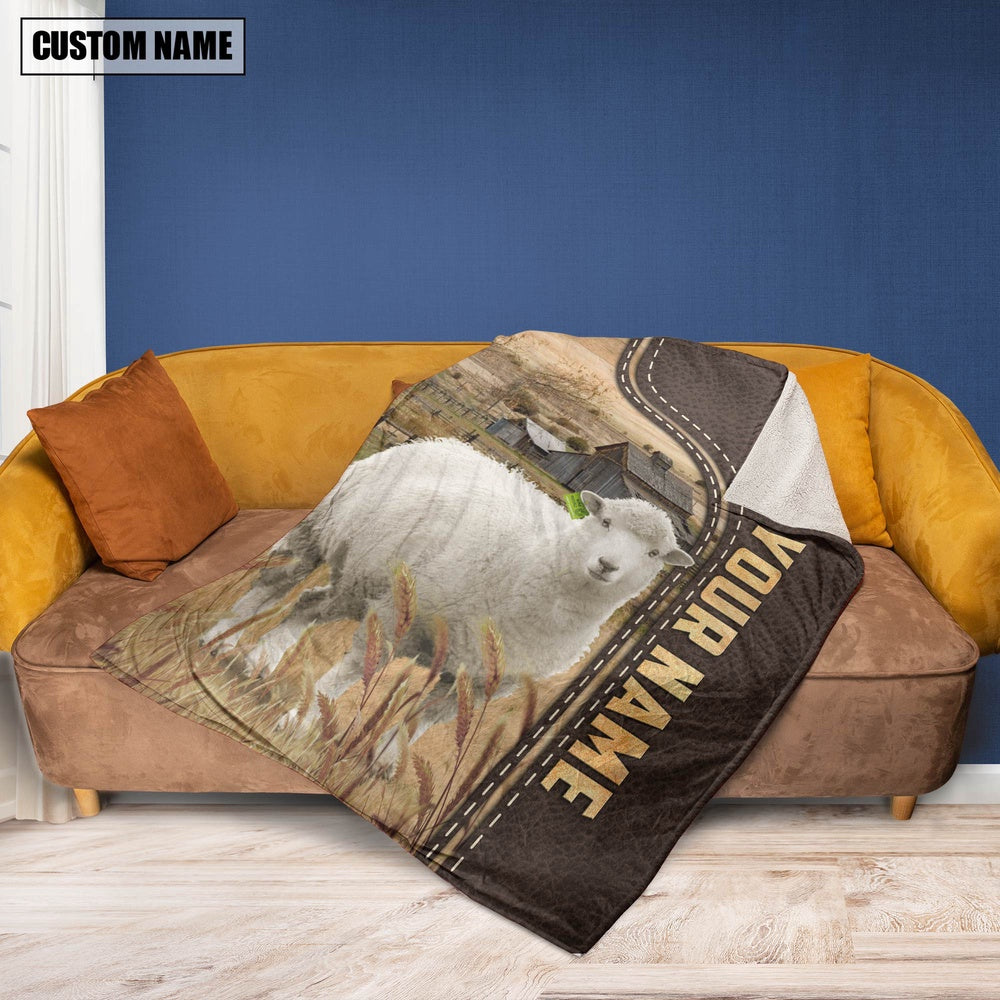 Personalized Name Sheep Leather Pattern Blanket, Farm Blanket, Farm Animal Blanket