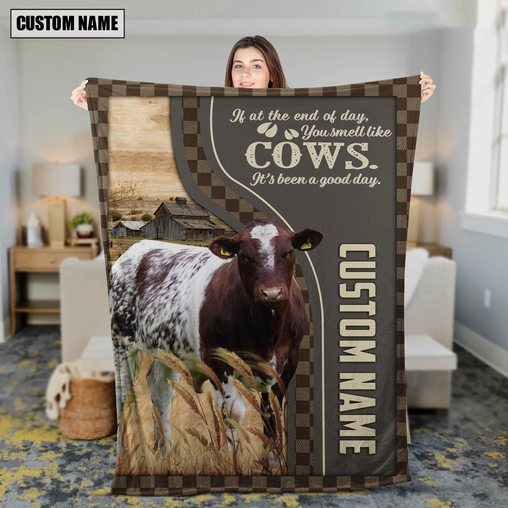 Personalized Name Shorthorn A Good Day Blanket, Farm Blanket, Farm Animal Blanket