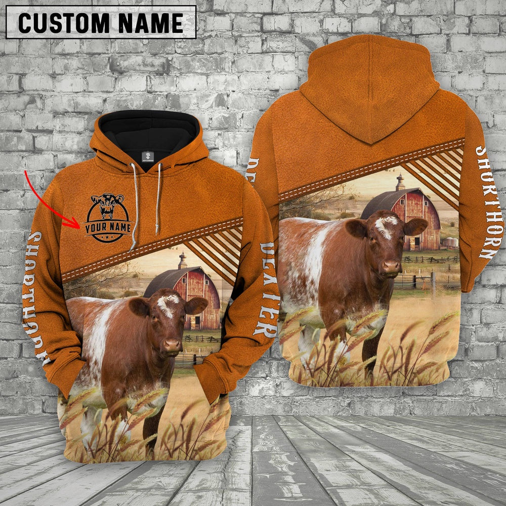 Personalized Name Shorthorn Barn Farm 3D Hoodie, Farmer Hoodie, Custom Farm Shirts, Farmer T Shirt