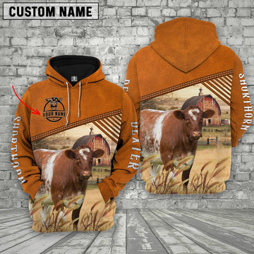 Personalized Name Shorthorn Barn Farm 3D Hoodie, Farmer Hoodie, Custom Farm Shirts, Farmer T Shirt