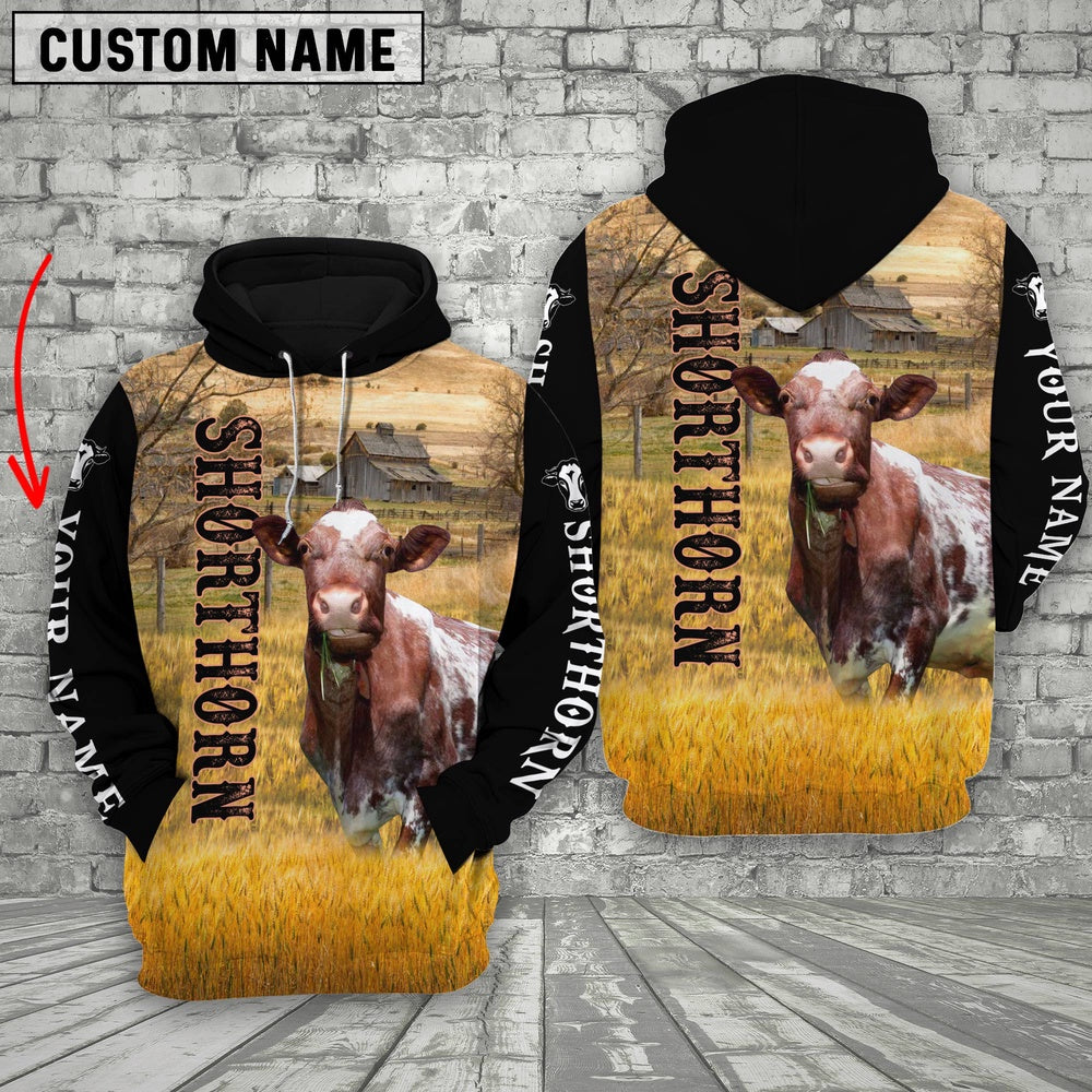 Personalized Name Shorthorn Cattle On The Farm All Over Printed 3D Hoodie, Farmer Hoodie, Custom Farm Shirts, Farmer T Shirt