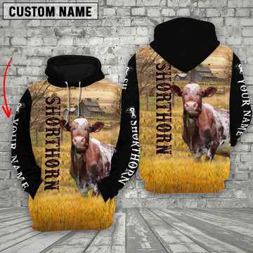 Personalized Name Shorthorn Cattle On The Farm All Over Printed 3D Hoodie, Farmer Hoodie, Custom Farm Shirts, Farmer T Shirt