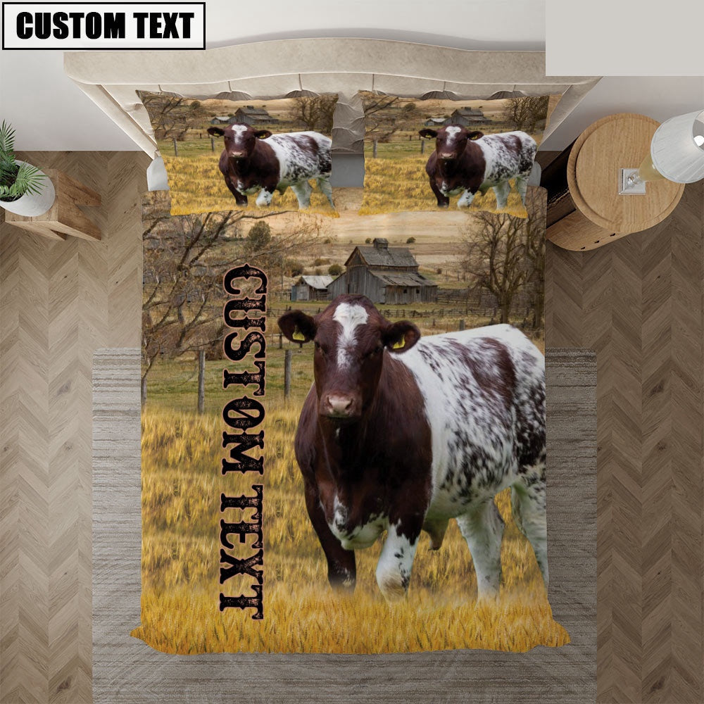 Personalized Name Shorthorn Cattle On The Farm Bedding Set, Farm Bedding Set, Farmhouse Bedding Set