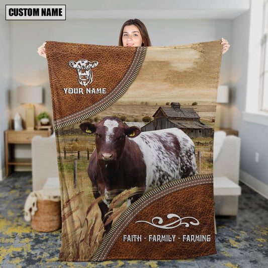 Personalized Name Shorthorn Faith Family Farming Blanket, Farm Blanket, Farm Animal Blanket
