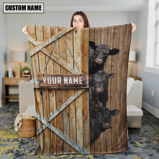 Personalized Name Sim Angus Barn Blanket, Farm Blanket, Farm Animal Blanket
