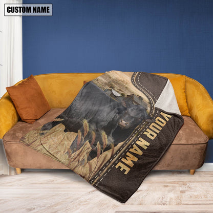 Personalized Name Sim Angus Leather Pattern Blanket, Farm Blanket, Farm Animal Blanket