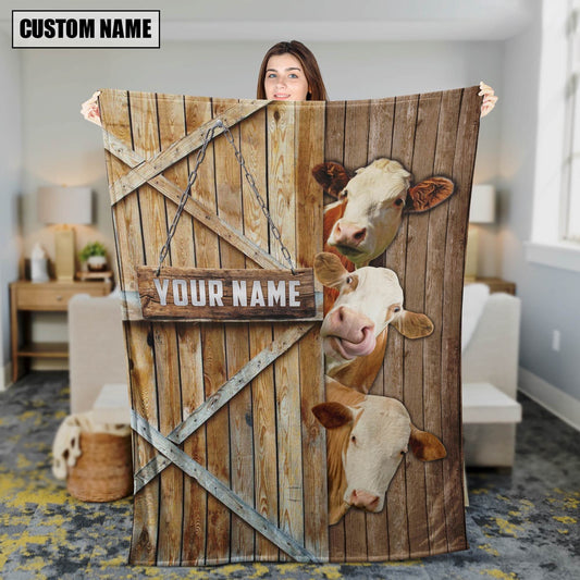 Personalized Name Simmental Barn Blanket, Farm Blanket, Farm Animal Blanket